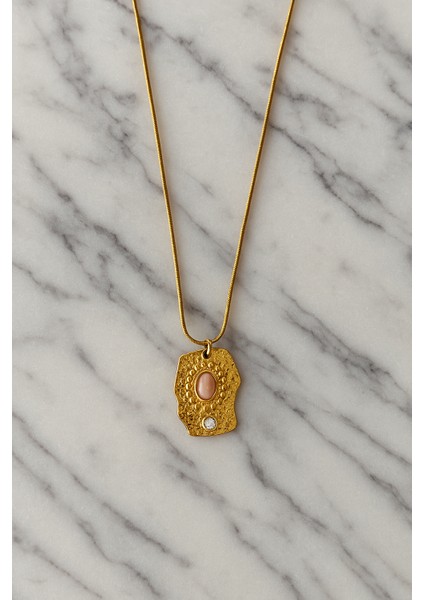 Taşlı Gold Asimetrik Kolye