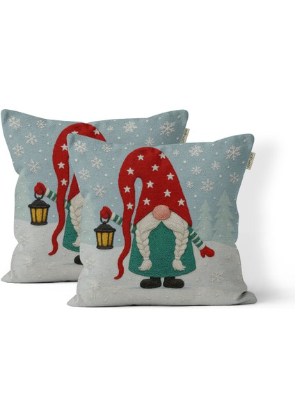 Yılbaşı Noel Baba Nakış Desenli, Dijital Baskılı, Çift Taraflı Kırlent Kılıfı. 2'li Set Kırlent Kılıfı fiyatları