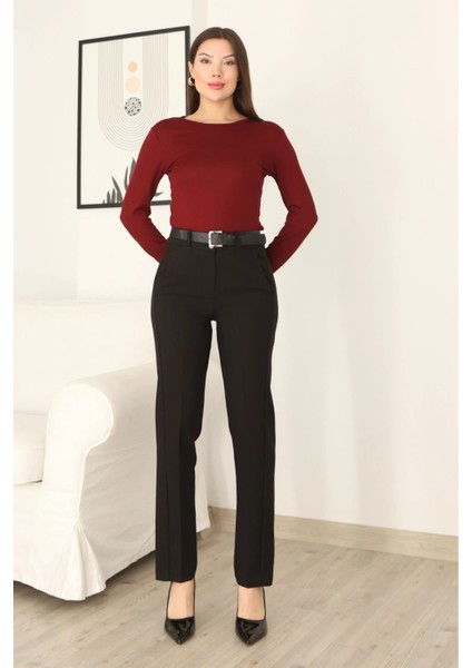 Cep Detaylı Kemerli Pantolon 6210-SIYAH