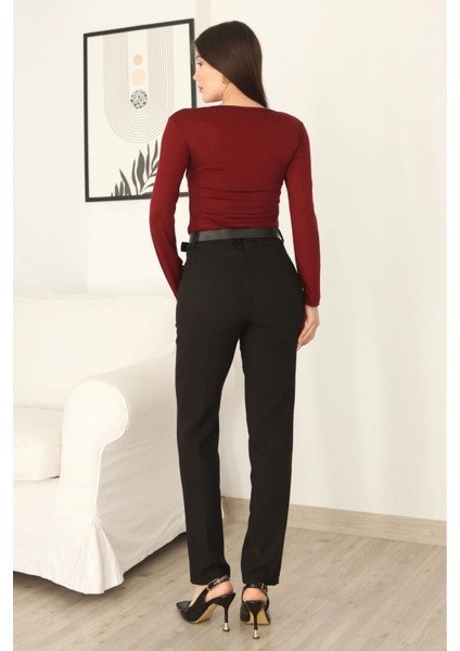 Cep Detaylı Kemerli Pantolon 6210-SIYAH indirimleri