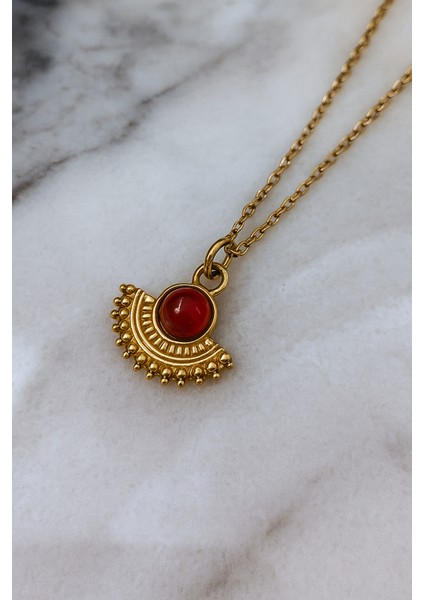 Taşlı Vintage Gold Yelpaze Kolye
