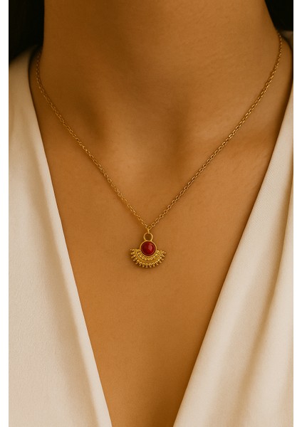 Taşlı Vintage Gold Yelpaze Kolye fiyatları