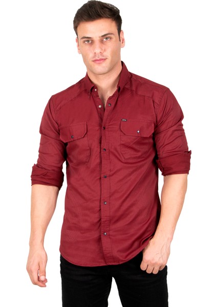 Erkek Bordo Slim Fit Dar Kesim Pamuklu Spor Gömlek Çıtçıtlı Likralı Gabardin Gömlek 2300421 fiyatları