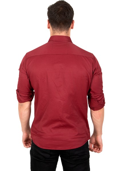 Erkek Bordo Slim Fit Dar Kesim Pamuklu Spor Gömlek Çıtçıtlı Likralı Gabardin Gömlek 2300421 indirimleri