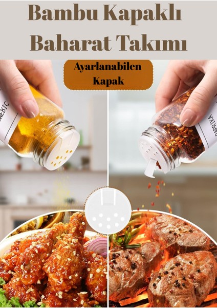 6'lı Set Bambu Kapaklı Kare Cam Baharatlık Takımı Etiket Hediyeli fiyatları