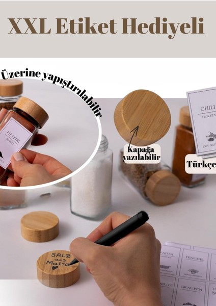 6'lı Set Bambu Kapaklı Kare Cam Baharatlık Takımı Etiket Hediyeli fırsatları