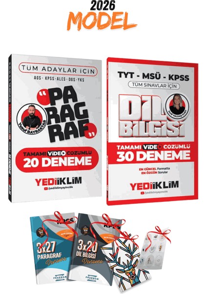 2026 Tüm Sınavlar Yediiklim Yayınları Paragraf 20 Deneme ve Dil Bilgisi 30 Deneme Seti Deneme Hediye