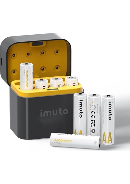 3600 Mwh Aa Lityum Şarjlı Pil Seti (8’li) + 8 Yuvalı Şarj Ünitesi