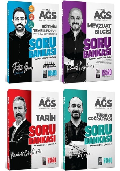 Retro 2026 Meb-Ags Eğitimin Temelleri ve Türk Milli Eğitim Sistemi + Mevzuat Bilgisi + Tarih + Türkiye Coğrafyası Soru Bankası 4 Lü Set Retro Yayıncılık