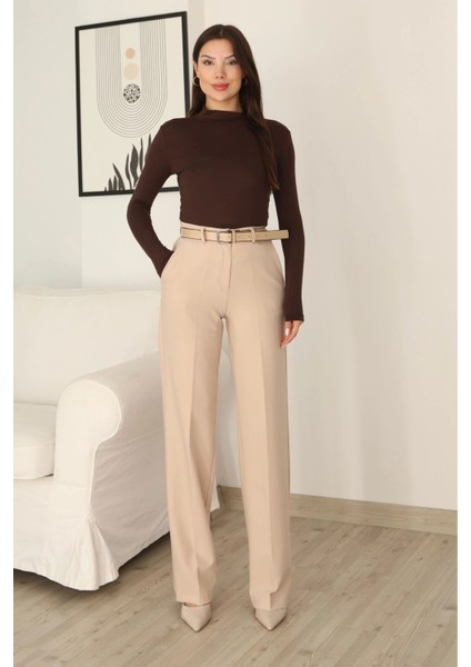 Cep Detaylı Kemerli Kumaş Pantolon 6156-BEJ fiyatları