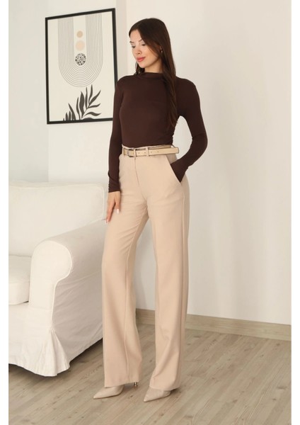 Cep Detaylı Kemerli Kumaş Pantolon 6156-BEJ modelleri