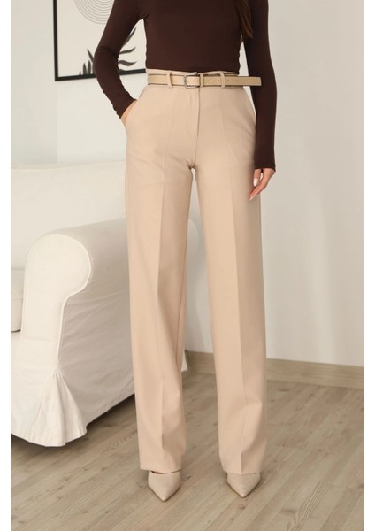 Cep Detaylı Kemerli Kumaş Pantolon 6156-BEJ fırsatları