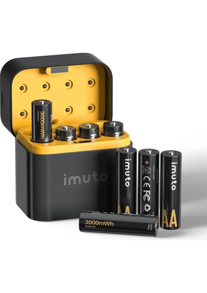 3000MWH Aa & 1300MWH Aaa Lityum Şarjlı Pil Seti (4+4) Yuvalı Şarj Ünitesi