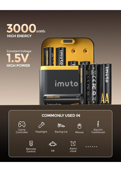 3000MWH Aa & 1300MWH Aaa Lityum Şarjlı Pil Seti (4+4) Yuvalı Şarj Ünitesi modelleri