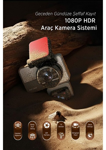 3 Kameralı Araç Kamerası Wifi / App /1080P Fhd/ 170° Ultra Geniş Açı/gece Görüş/ G-Sensörü