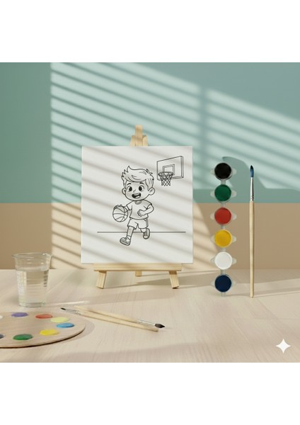 Çocuklar Için Sevimli Basketbolcu Figürlü Spor Temalı Tuval Boyama Seti fiyatları