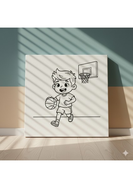 Çocuklar Için Sevimli Basketbolcu Figürlü Spor Temalı Tuval Boyama Seti modelleri