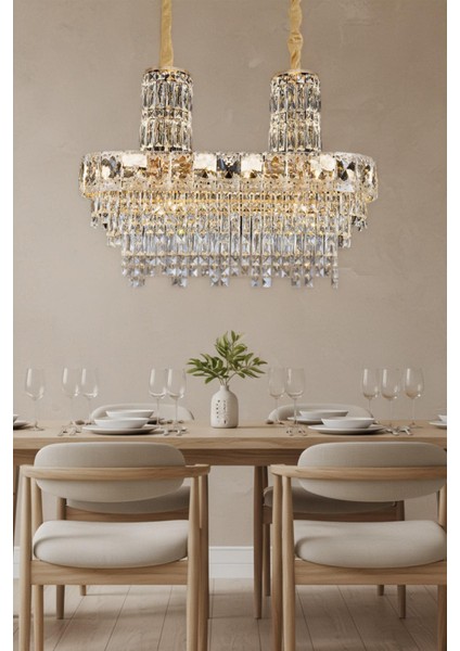 Niran Gold 80 cm Kristal Taşlı Modern Avize – Salon ve Yemek Odası