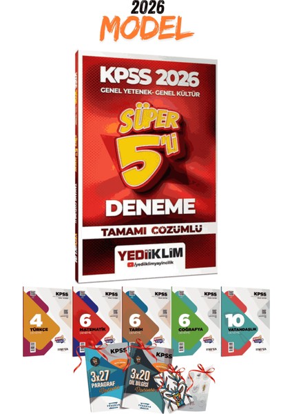2026 Kpss Gygk Yediiklim Yayınları Süper 5 Deneme ve 7li Branş Deneme Seti Toplam 43 Deneme