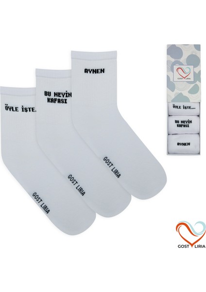 Gost Liria - Sloganlı Ribanalı Tenis Çorap 3 Lü