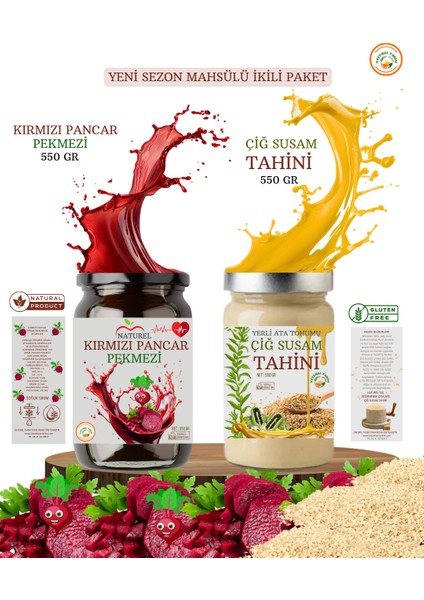 Kırmızı Pancar Pekmezi 550 Gr& Çiğ Susamtahini 550 gr 2 Li Paket