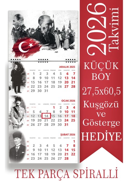 2026 Atatürk Küçük Boy Gemici Takvimi Denizci Duvar Takvimi 27,5X60,5 Tek Parça Spiralli