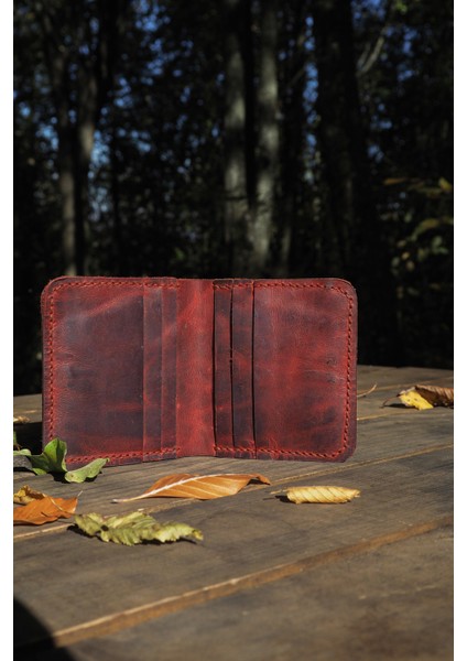 Deri Dikey Klasik Erkek Cüzdan - Hakiki Dana Derisi - El Işçiliği