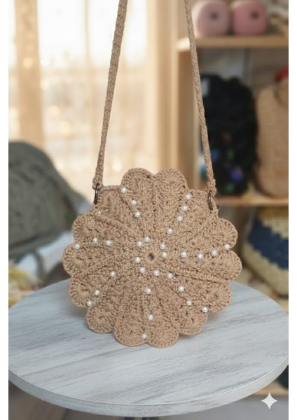 El Yapımı Istiridye Model Incı Detaylı Kadın Kol ve Omuz Çantası