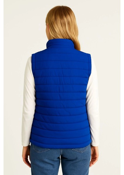 Kadın Şişme Fermuarlı Yelek Su Itici Kapitone Astarlı Kumaş Cepli Hafif Kışlık Spor Rahat Kalıp - Saks Mavisi modelleri