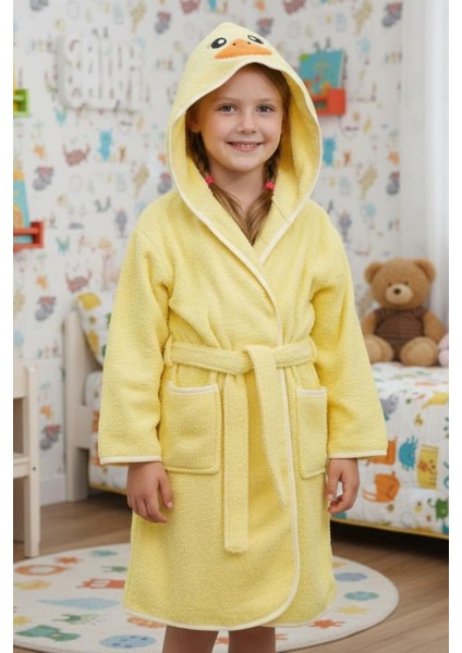 Tavşan Kulaklı Kız Erkek Çocuk Bornozu Lupi Sarı