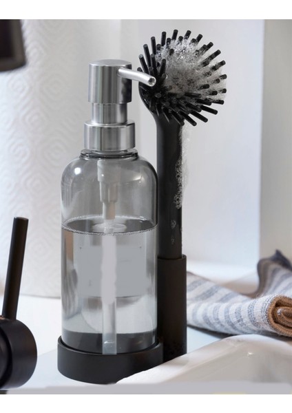 Renkli Silikon Fırçalı Sıvı Sabunluk ve Temizlik Seti