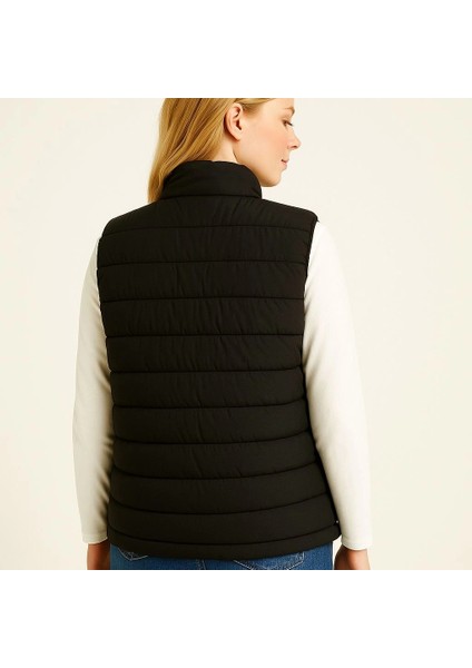 Kadın Şişme Fermuarlı Yelek Su Itici Kapitone Astarlı Kumaş Cepli Hafif Kışlık Spor Rahat Kalıp - Siyah modelleri