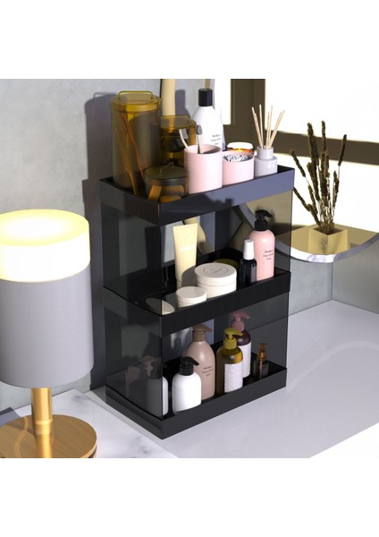 Çok Amaçlı Makyaj ve Takı Düzenleyici, Siyah, 2 Katlı, Saklama Seti