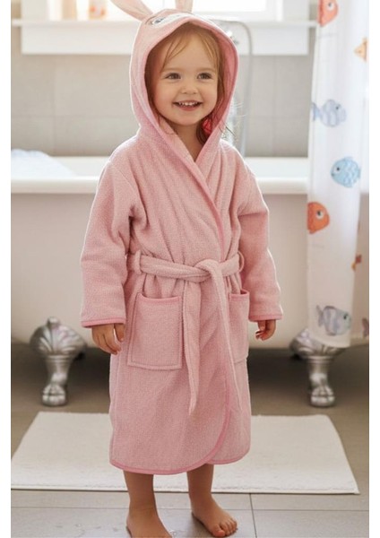 Tavşan Kulaklı Kız Erkek Çocuk Bornozu Lupi Pembe