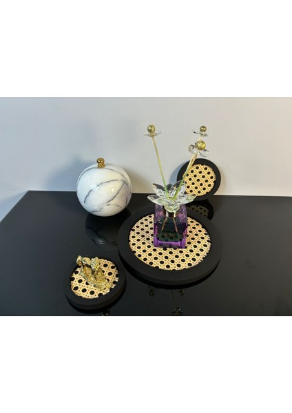 2'li Rattan Yuvarlak Set, Tepsi ve Bardak Altlığı, Siyah fiyatları