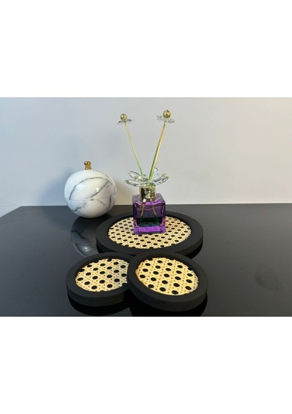 2'li Rattan Yuvarlak Set, Tepsi ve Bardak Altlığı, Siyah modelleri