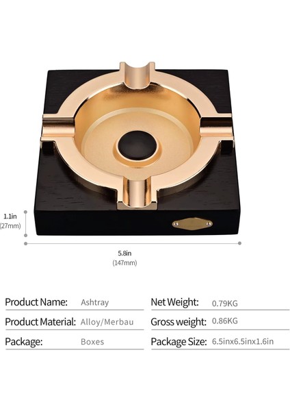 Cigarloong Ahşap Kare Puro Küllüğü Siyah Gold 4lü fırsatları