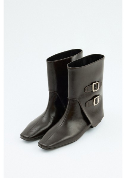 Bot 2528 - Çift Tokalı Tozluk Detaylı Acı Kahve Kadın Bot