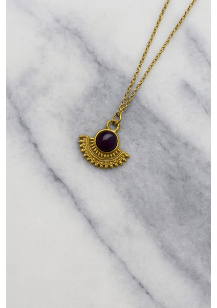 Taşlı Vintage Gold Yelpaze Kolye