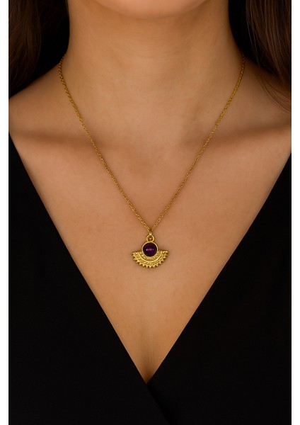 Taşlı Vintage Gold Yelpaze Kolye modelleri