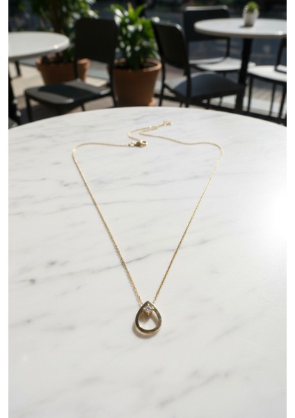 Damla Figürlü Zirkon Tektaşlı 14 Ayar Altın Kolye fiyatları