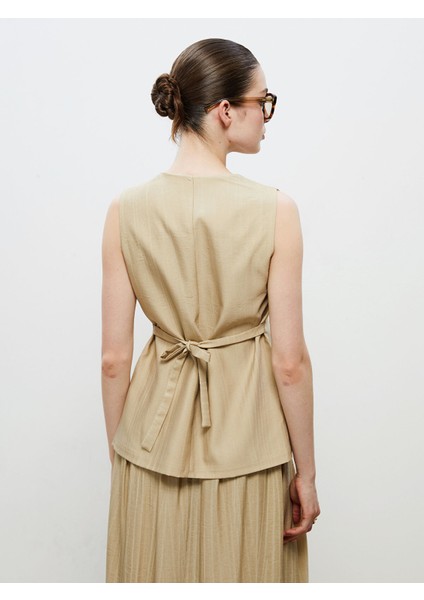 Yeni Sezon Bisiklet Yaka Keten Görünümlü Kadın Klasik Yelek fırsatları