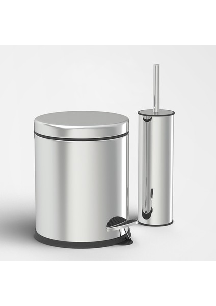 Pratik ve Şık 3 Lt Paslanmaz Krom Çöp ve Klozet Fırçası Seti, Gri Renkli.