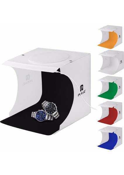 Puluz 2 Adet LED Şerit Işıklı 23X24CM 6 Fonlu Fotograf Ürün Çekim Çadırı Kutusu Light Box