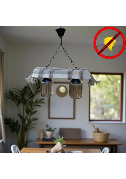 Dekoratif Ahşap Halatlı Kafes Avize