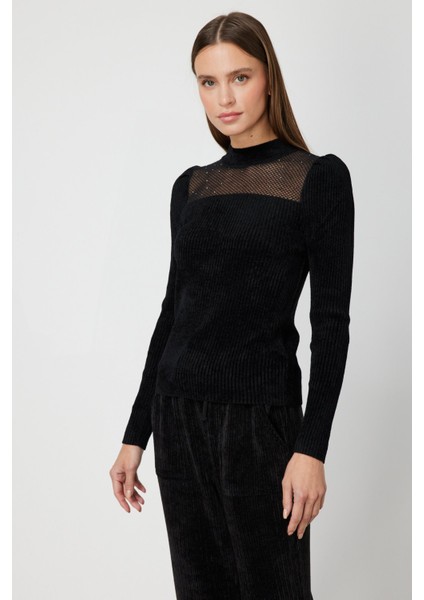 Transparan Detaylı Kadife Bluz 60415-26K