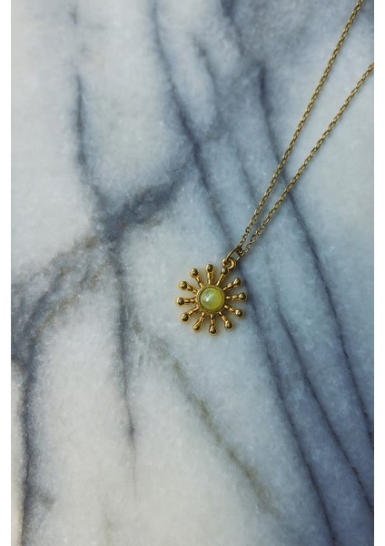 Taşlı Vintage Gold Güneş Kolye
