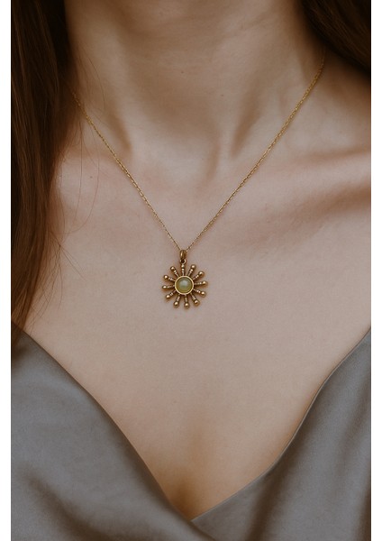 Taşlı Vintage Gold Güneş Kolye modelleri