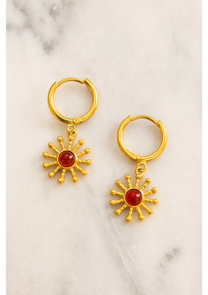 Kırmızı Taşlı Vintage Gold Güneş Küpe indirimleri