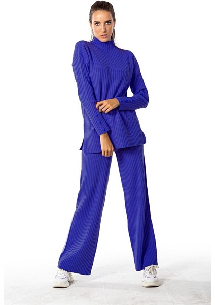Düğme Detaylı Fitilli Triko Takım